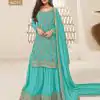 FC 66211 Firozi Color Jacquard Silk Chinon Multi Work Salwar Suit Casual, Wedding, Party, Festive, Events Etc.4-6 Working Days@ 2649/-only | Jump Suits, Salwar suit, Casual Suits, Creative suits, Designer Suits, Palazzo Suits, Party Wear Suits, Patiala Suits, Straight Suits