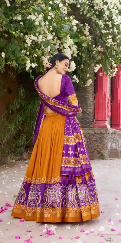 LNB 1221 Mustad Color Tushar Silk Patola Printed Lehenga Choli Casual, Wedding, Party, Festive, Events Etc.4-6 Working Days@ 2249/-only | Lehenga, Bollywood Lehenga, Creative Lehenga, Designer Lehenga, Embroidered Lehenga, Party Wear Lehenga