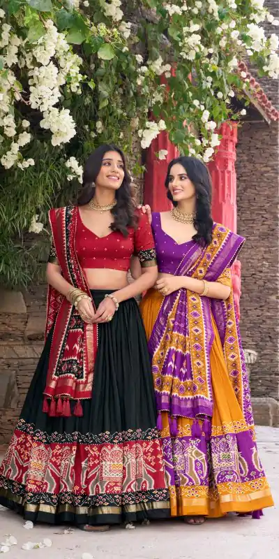 LNB 1221 Mustad Color Tushar Silk Patola Printed Lehenga Choli Casual, Wedding, Party, Festive, Events Etc.4-6 Working Days@ 2249/-only | Lehenga, Bollywood Lehenga, Creative Lehenga, Designer Lehenga, Embroidered Lehenga, Party Wear Lehenga