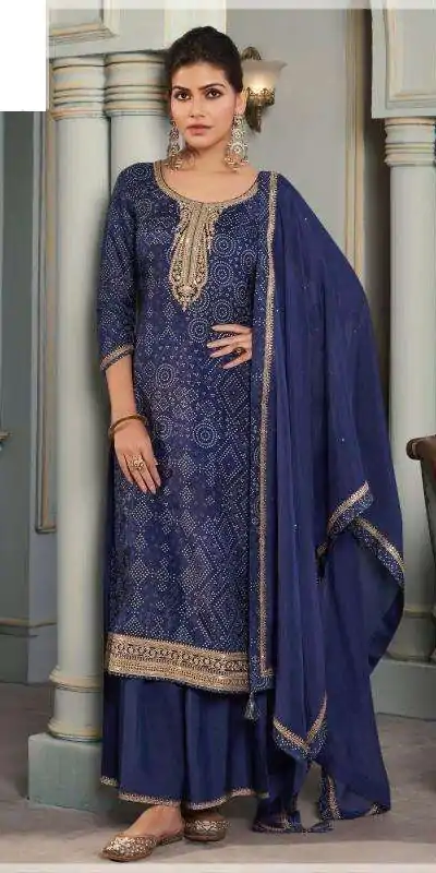 Superb Navy Blue Color Viscose Silk Sequence Work Digital Print Salwar Suit
