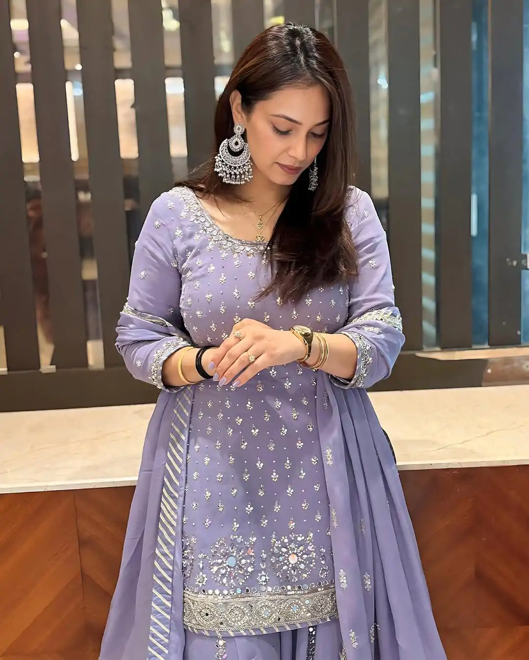 KF 1677 Purple Color Georgette Sequences Work Peral Real Mirror Salwar Suit Casual, Wedding, Party, Festive, Events Etc.4-6 Working Days@ 2399/-only | Jump Suits, Salwar suit, Casual Suits, Creative suits, Designer Suits, Palazzo Suits, Party Wear Suits, Patiala Suits, Straight Suits