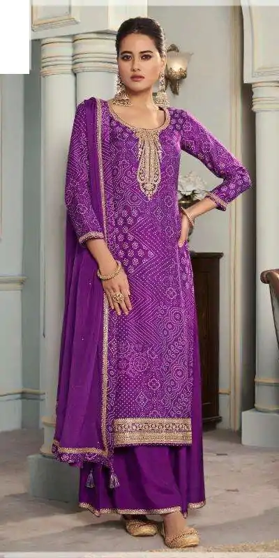 Superb Purple Color Viscose Silk Sequence Work Digital Print Salwar Suit