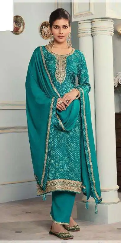 Superb Rama Color Viscose Silk Sequence Work Digital Print Salwar Suit