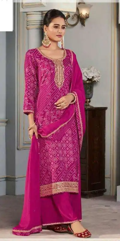 Superb Rani Pink Color Viscose Silk Sequence Work Digital Print Salwar Suit