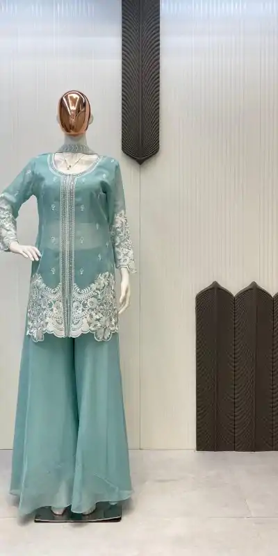 LG 1902 Sky Blue Color Organza Sequence Work Indo-Western Suit Casual, Wedding, Party, Festive, Events Etc.4-6 Working Days@ 2049/-only | Jump Suits, Salwar suit, Casual Suits, Creative suits, Designer Suits, Palazzo Suits, Party Wear Suits, Patiala Suits, Straight Suits