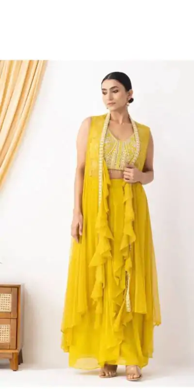BE 332 Yellow Color Georgette Beads Sequence Work Lace Dhoti Suit Casual, Wedding, Party, Festive, Events Etc.4-6 Working Days@ 2099/-only | Jump Suits, Salwar suit, Casual Suits, Creative suits, Designer Suits, Palazzo Suits, Party Wear Suits, Patiala Suits, Straight Suits