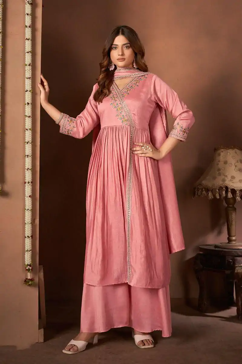 BE 316 Peach Color Vichitra Silk Embroidery Work Salwar Suit Casual, Wedding, Festive, Events . Expected Delivery  4-6 Working Days @2299/- only      | Jump Suits, Salwar suit, Casual Suits, Creative suits, Designer Suits, Palazzo Suits, Party Wear Suits, Patiala Suits, Straight Suits