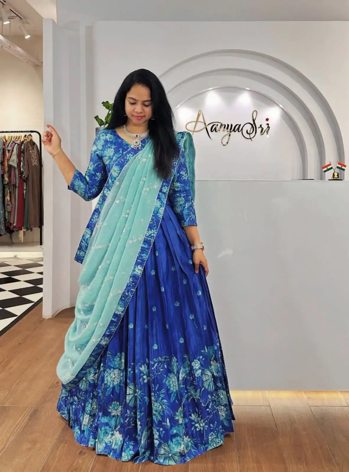 Trendy Royal Blue Color Chinon Digital Print Lehenga Choli