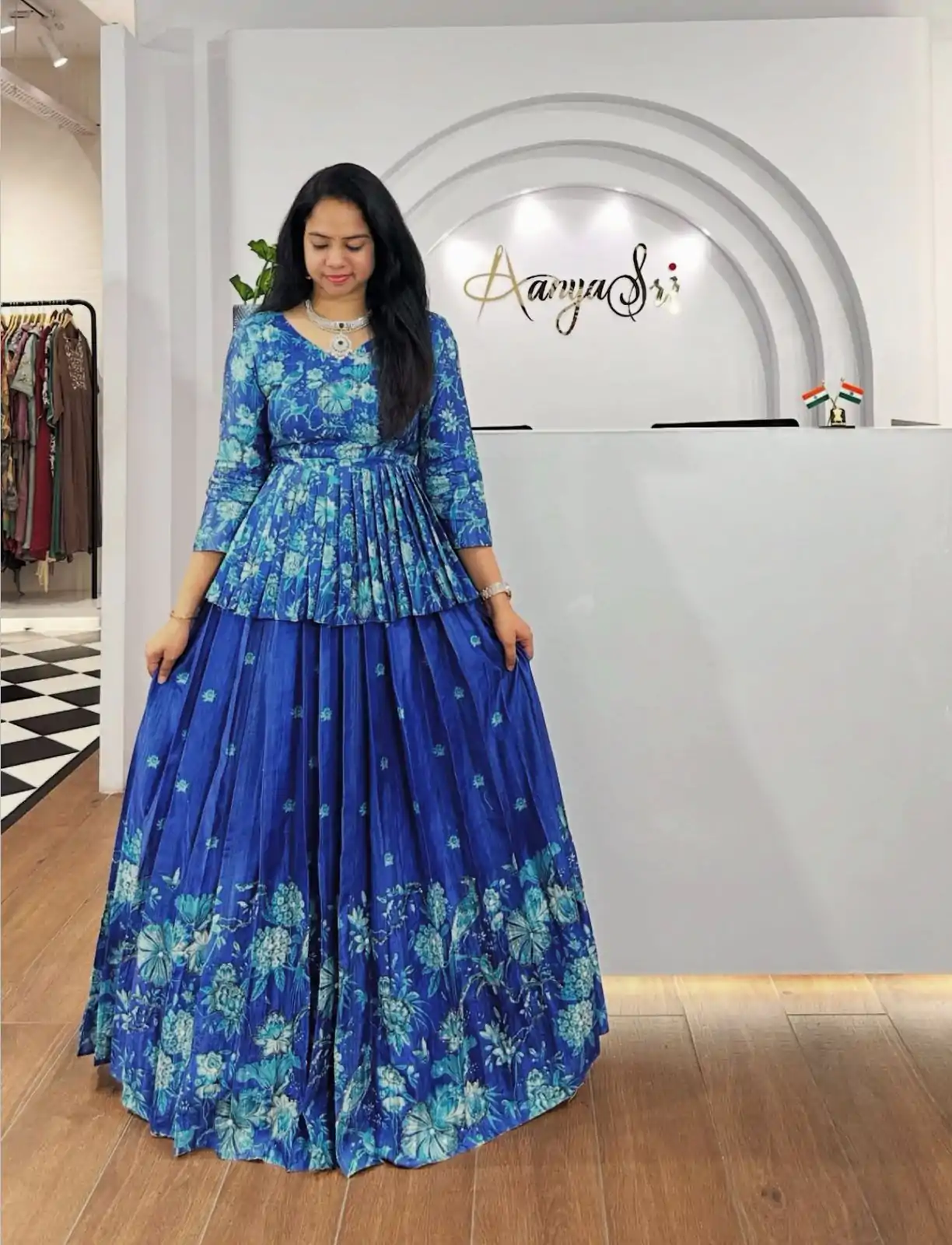 Royal Blue Chinon Digital Print Lehenga Choli - Image 3