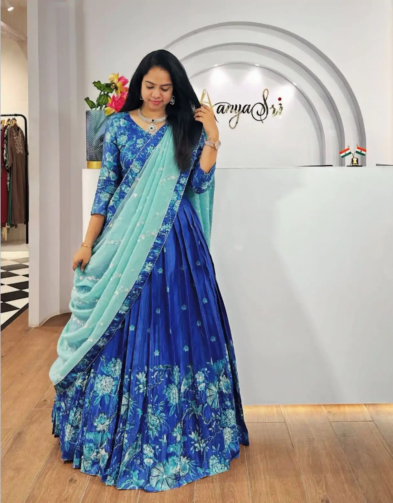 Trendy Royal Blue Color Chinon Digital Print Lehenga Choli