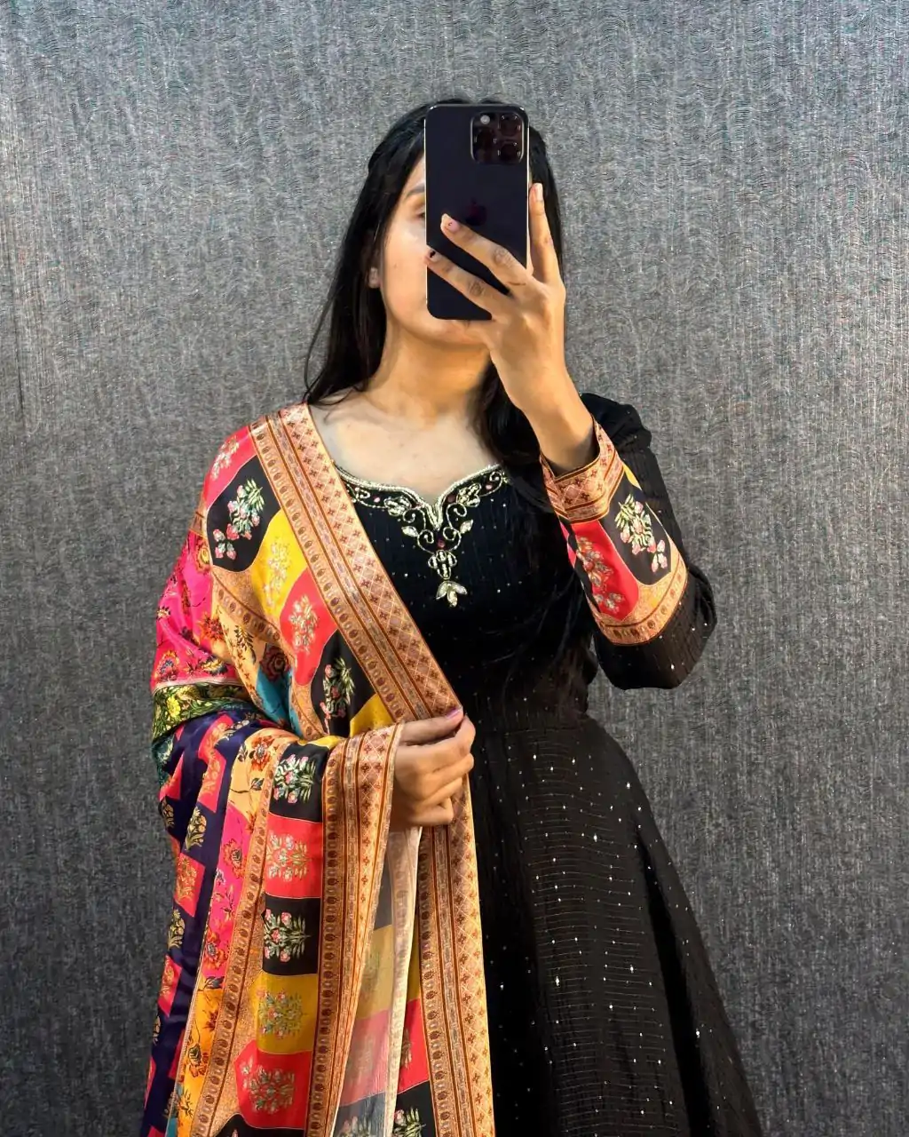 Black Georgette Wide Sequence Work Anarkali Gown - Image 2