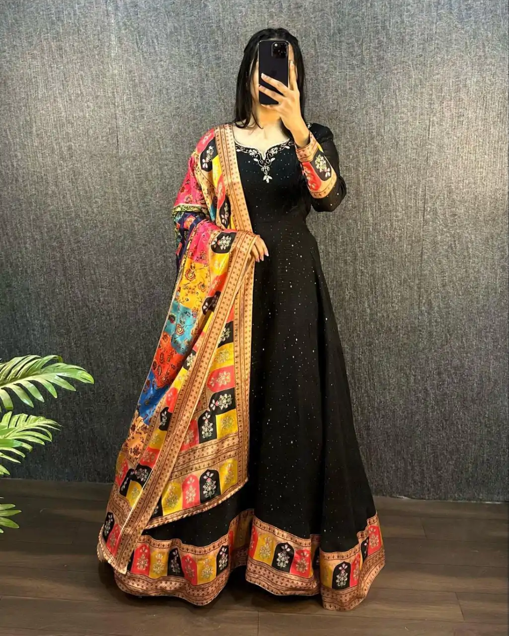 Black Georgette Wide Sequence Work Anarkali Gown - Image 3