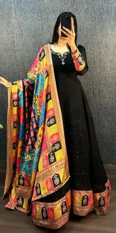 Wonderful Black Color Georgette Wide Sequence Work Anarkali Gown