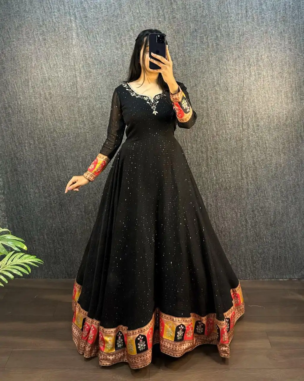 Black Georgette Wide Sequence Work Anarkali Gown - Image 4