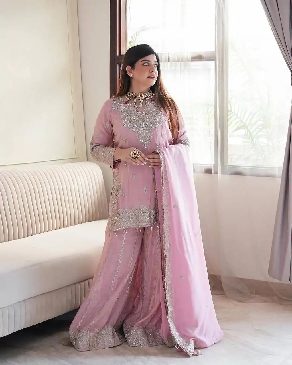 SSR 5002 Pink Color Chinon Sequence Rivet Moti Salwar Suit Casual, Wedding, Festive, Events . Expected Delivery  4-6 Working Days @2149/- only      | Jump Suits, Salwar suit, Casual Suits, Creative suits, Designer Suits, Palazzo Suits, Party Wear Suits, Patiala Suits, Straight Suits