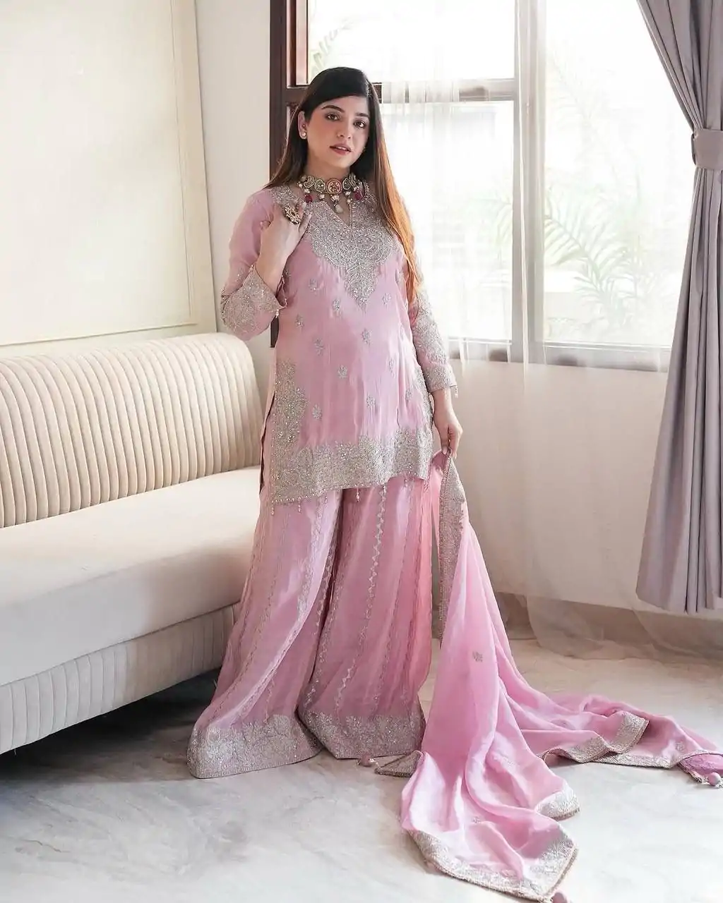 SSR 5002 Pink Color Chinon Sequence Rivet Moti Salwar Suit Casual, Wedding, Festive, Events . Expected Delivery  4-6 Working Days @2149/- only      | Jump Suits, Salwar suit, Casual Suits, Creative suits, Designer Suits, Palazzo Suits, Party Wear Suits, Patiala Suits, Straight Suits