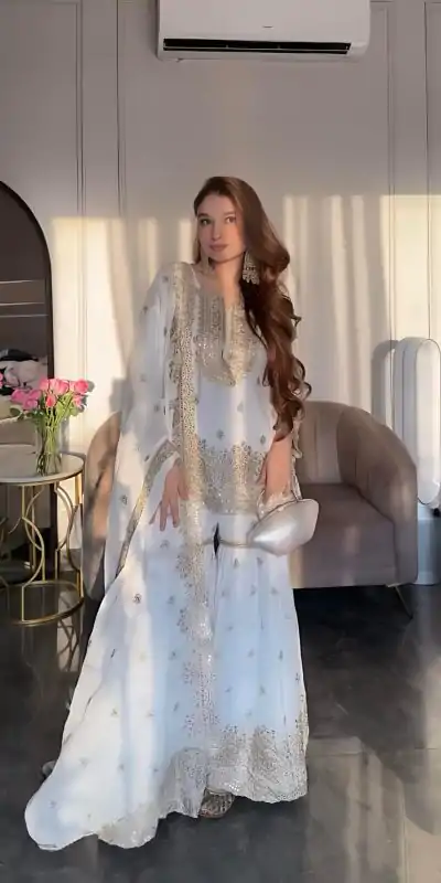 SR 1673 White Color Chinon Silk Embroidery Sequence Work Salwar Suit Casual, Wedding, Festive, Events . Expected Delivery  4-6 Working Days @2099/- only      | Jump Suits, Salwar suit, Casual Suits, Creative suits, Designer Suits, Palazzo Suits, Party Wear Suits, Patiala Suits, Straight Suits