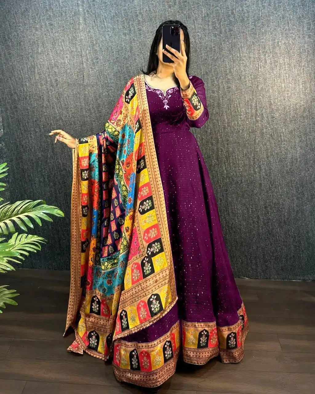 Wonderful Wine Color Georgette Wide Sequence Work Anarkali Gown
