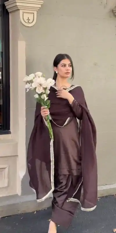 Wonderful Wine Color Japan Satin With Full Sleeve Salwar Suit