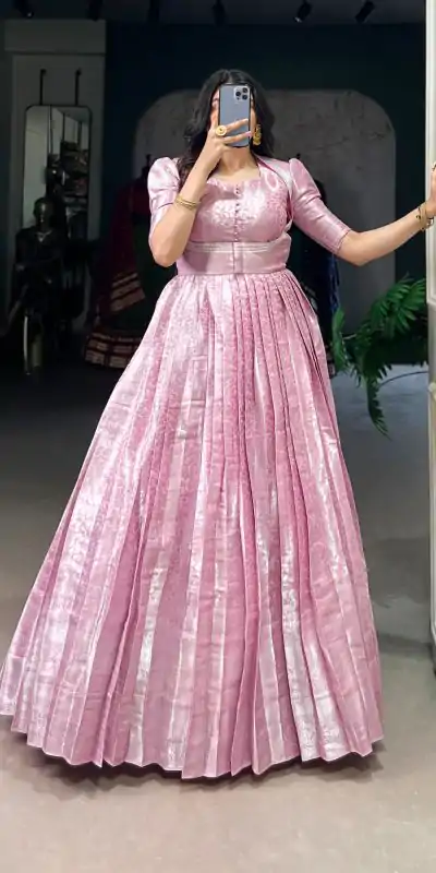 Classic Pink Color Kanjivaram Zari Weaving Work Gown