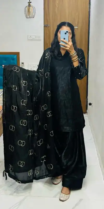 BE 341 Black Color Fendi Silk Salwar Suit Casual, Wedding, Festive, Events . Expected Delivery 4-6 Working Days @1849/- only | Jump Suits, Salwar suit, Casual Suits, Creative suits, Designer Suits, Palazzo Suits, Party Wear Suits, Patiala Suits, Straight Suits