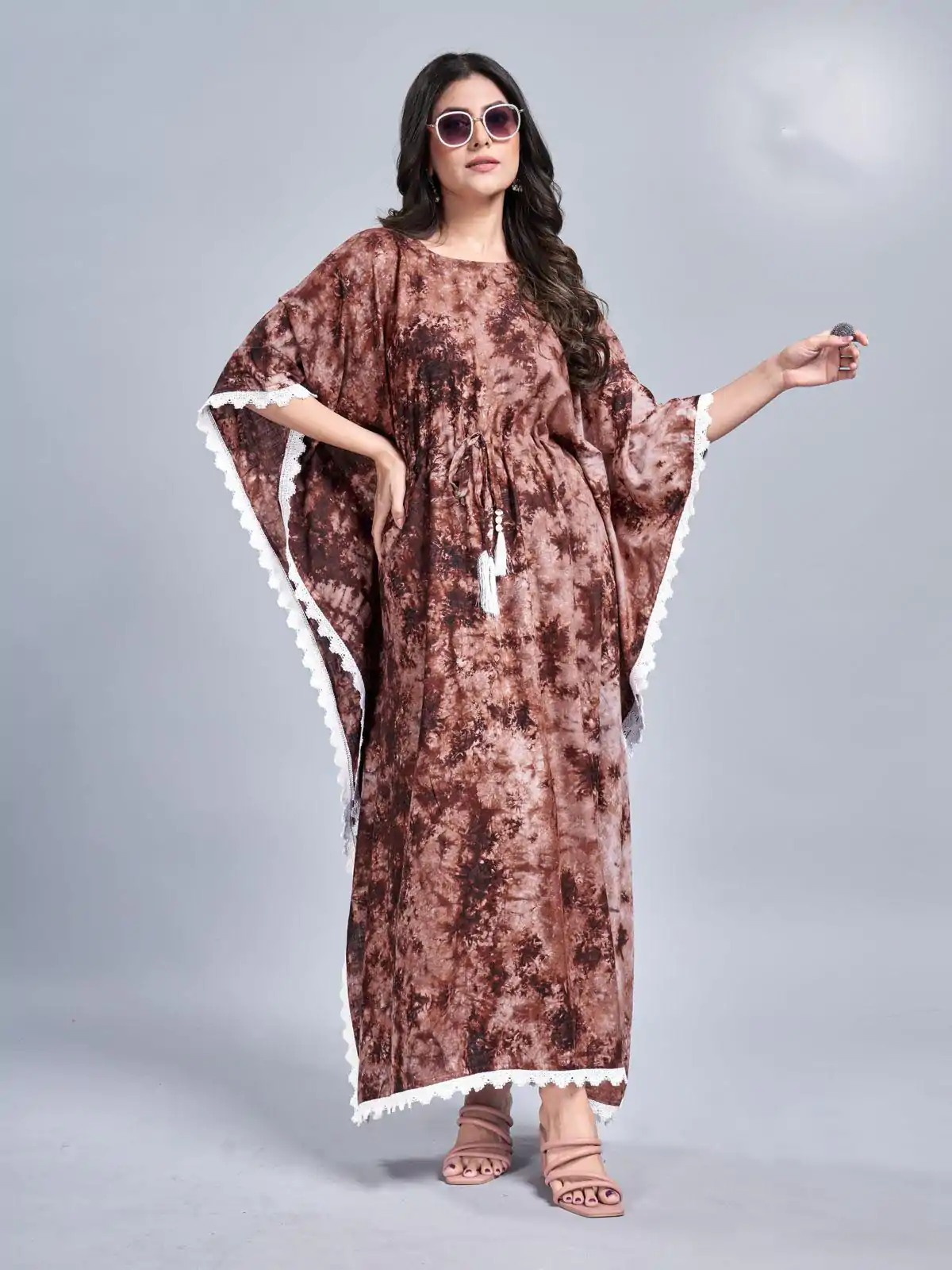 Glowing Brown Color Rayon Slab Center Belt Kaftan Suit