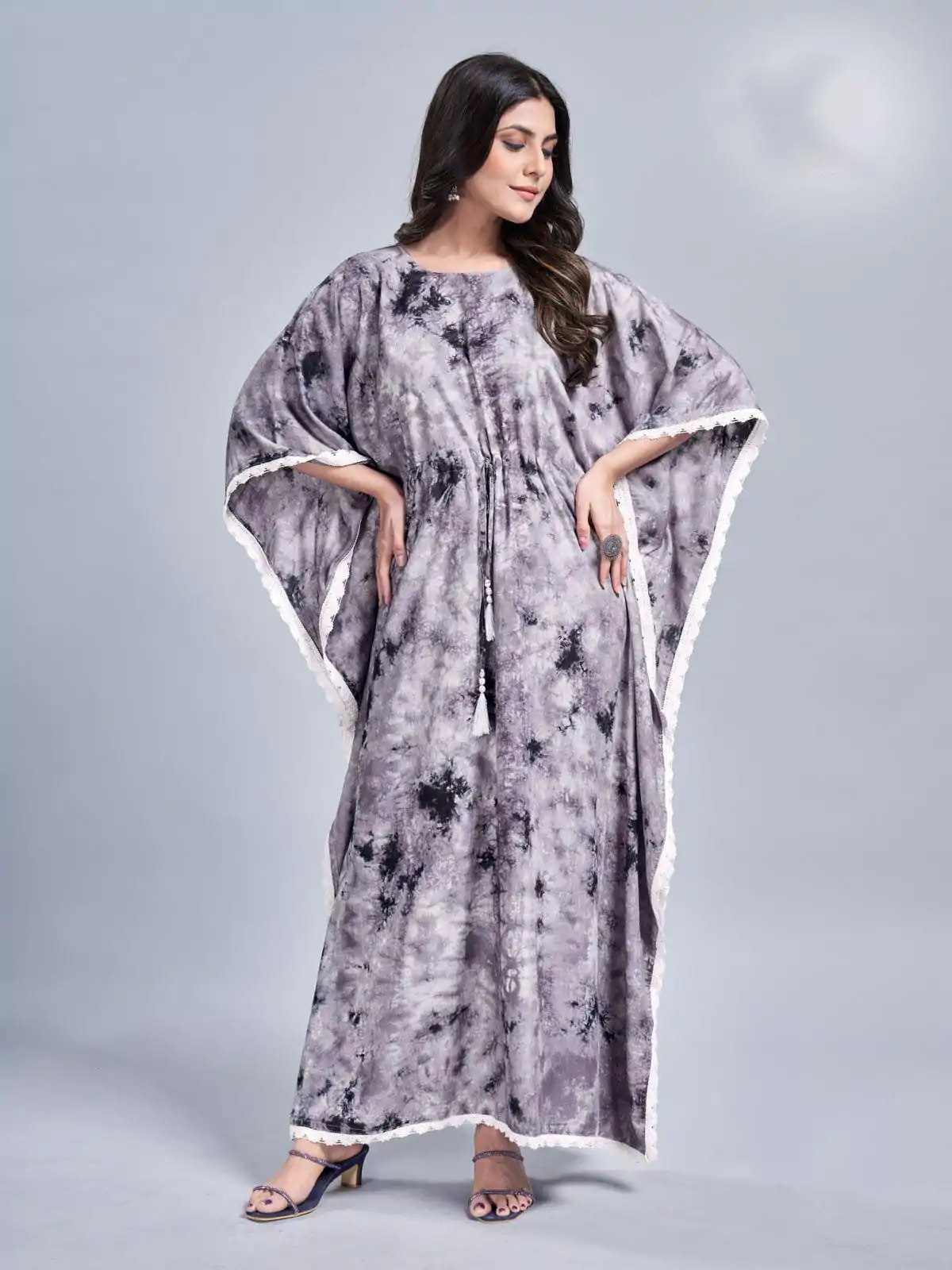 Glowing Grey Color Rayon Slab Center Belt Kaftan Suit