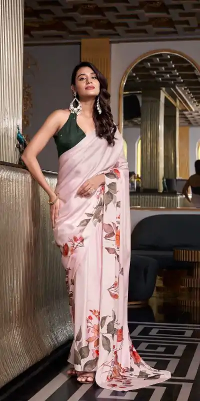 Gorgeous White Color Satin Silk Printed Saree