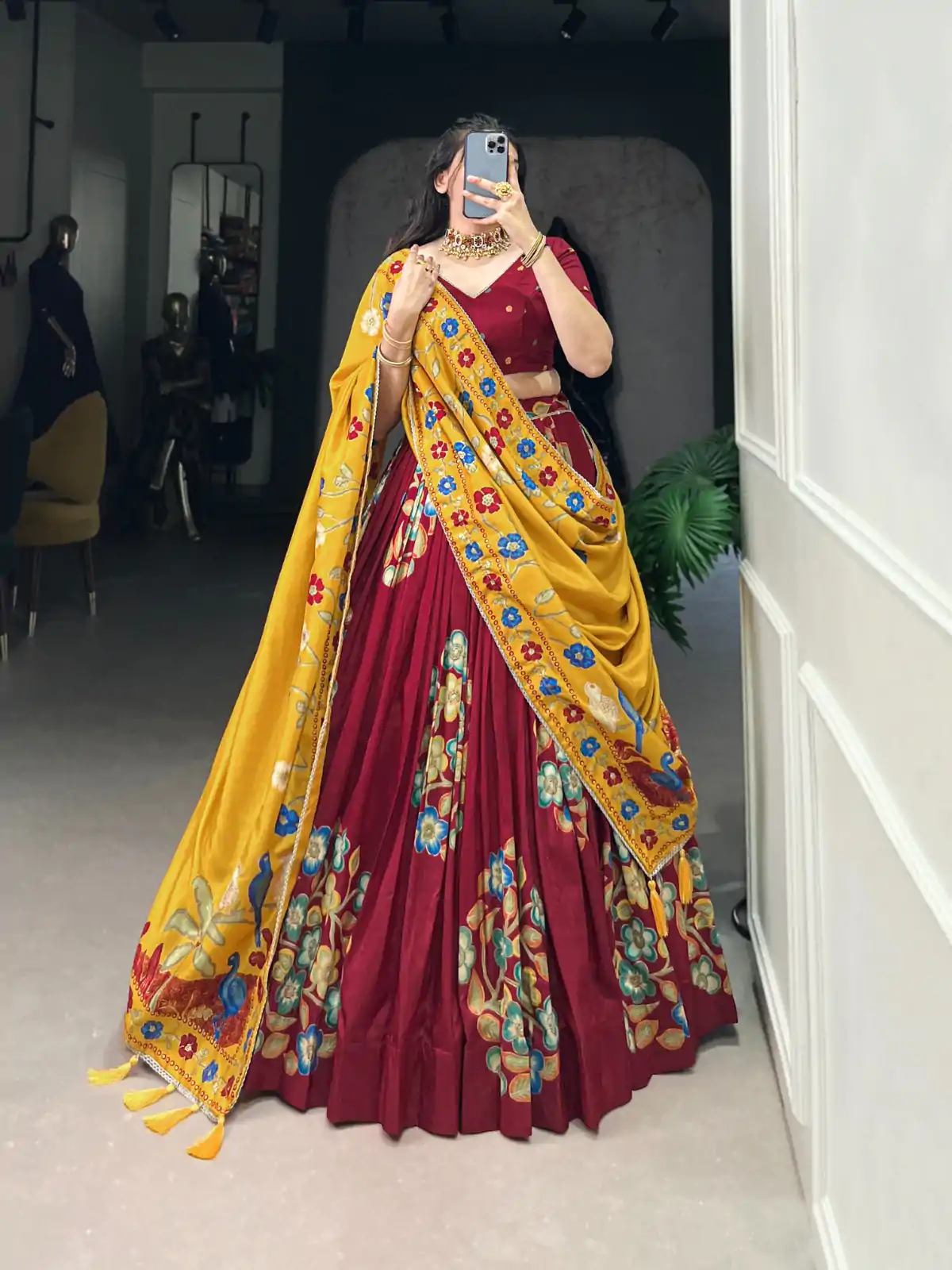 Wonderful Maroon Color Tushar Silk Printed Foil Work Lehenga Choli