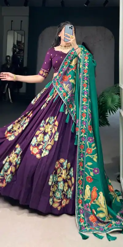 Wonderful Purple Color Tushar Silk Printed Foil Work Lehenga Choli