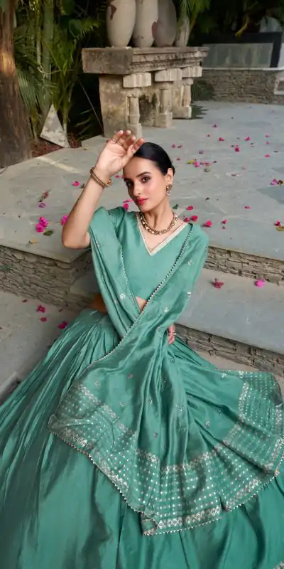 LNB 1906 Sea Green Pure Chanderi Plain With Zari Weaving Work Border Lehenga Choli Wedding, Party, Festive, Events Etc. Delivery 4-6 Working Days Rs 1999 | Lehenga, Bollywood Lehenga, Creative Lehenga, Designer Lehenga, Embroidered Lehenga, Party Wear Lehenga