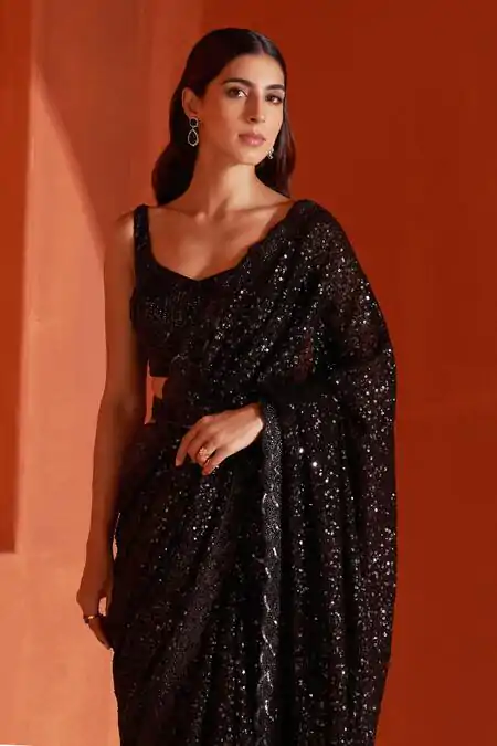 DF 3440 Black Color Georgette 3mm Khichdi Sequence Embroidery Work Saree Casual, Wedding, Festive, Events . Expected Delivery  4-6 Working Days @1799/- only                                                 | Sarees, Bollywood Sarees, Creative Sarees, Designer Sarees, Embroidered Sarees, Ethnic Saree, Modern Digital sarees, Party Wear Sarees