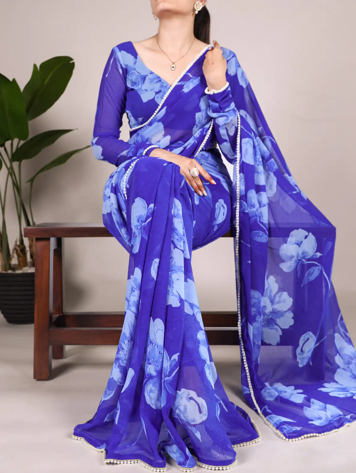 YNF 7011 Blue Color Chiffon Foral Printed Pearl Lace Border Saree Casual, Wedding, Festive, Events . Expected Delivery  4-6 Working Days @1499/- only                                                                                | Sarees, Bollywood Sarees, Creative Sarees, Designer Sarees, Embroidered Sarees, Ethnic Saree, Modern Digital sarees, Party Wear Sarees