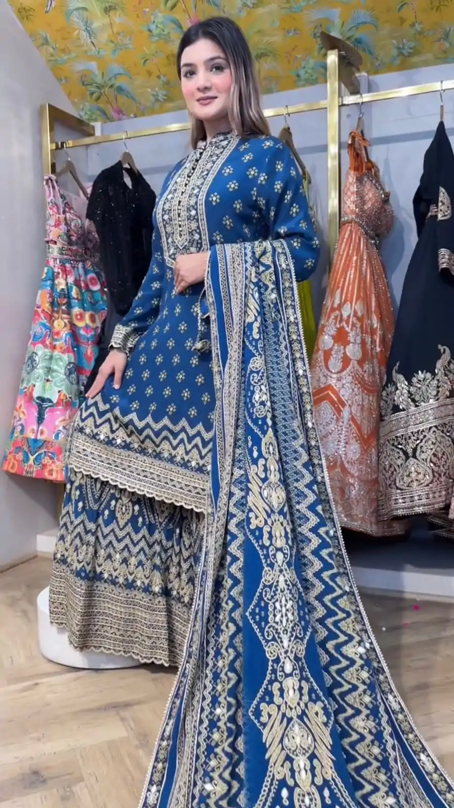 LG 1995 Blue Color Chinon Digital Print diamond Mirror WorkSalwar Suit Casual, Wedding, Festive, Events . Expected Delivery  4-6 Working Days @1999/- only      | Jump Suits, Salwar suit, Casual Suits, Creative suits, Designer Suits, Palazzo Suits, Party Wear Suits, Patiala Suits, Straight Suits