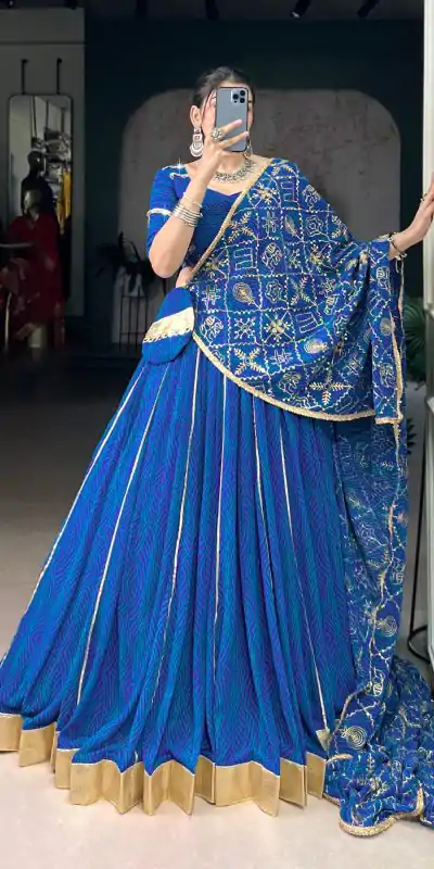 LNB 1701 Blue Color Georgette Bandhej Print And Embossed Lace Lehenga Choli Wedding, Party, Festive, Events Etc. Delivery 4-6 Working Days Rs 3999 | Lehenga, Bollywood Lehenga, Creative Lehenga, Designer Lehenga, Embroidered Lehenga, Party Wear Lehenga