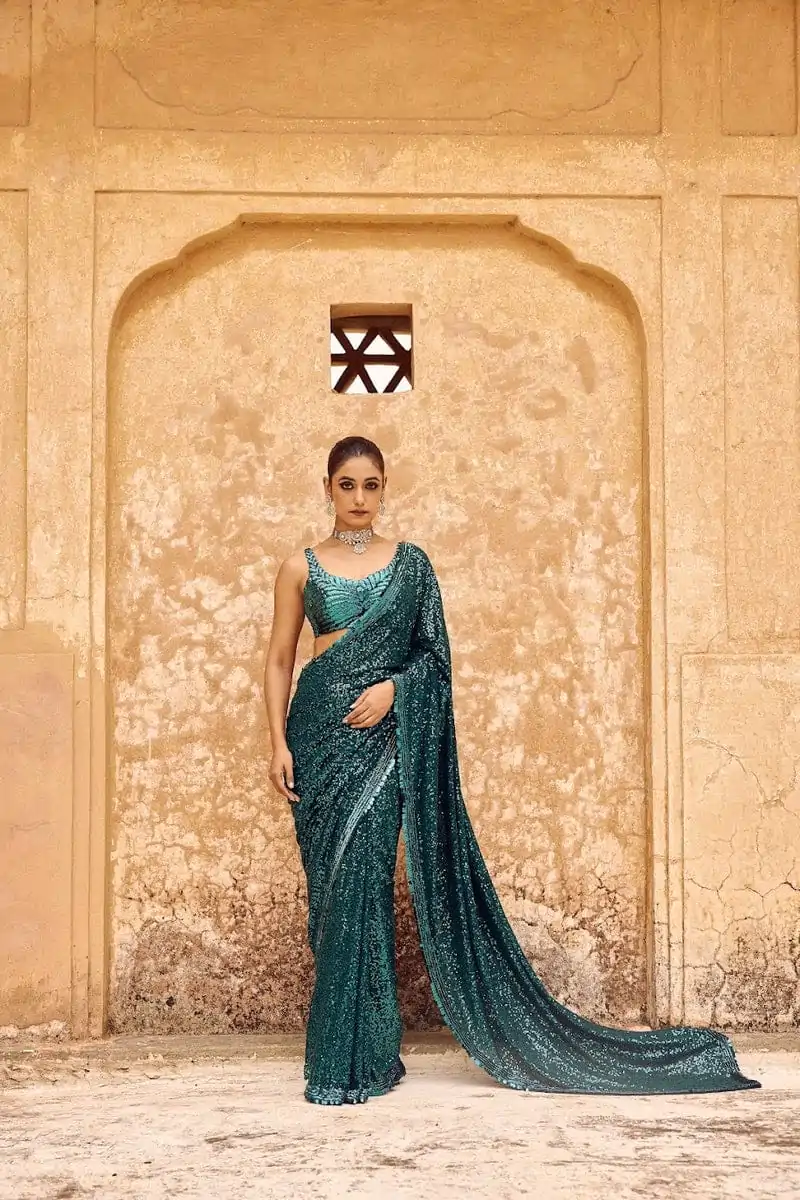 DF 3433 Blue Color Georgette 5mm Khichdi Sequence Embroidery Work Saree Casual, Wedding, Festive, Events . Expected Delivery  4-6 Working Days @1799/- only                                                                                | Sarees, Bollywood Sarees, Creative Sarees, Designer Sarees, Embroidered Sarees, Ethnic Saree, Modern Digital sarees, Party Wear Sarees