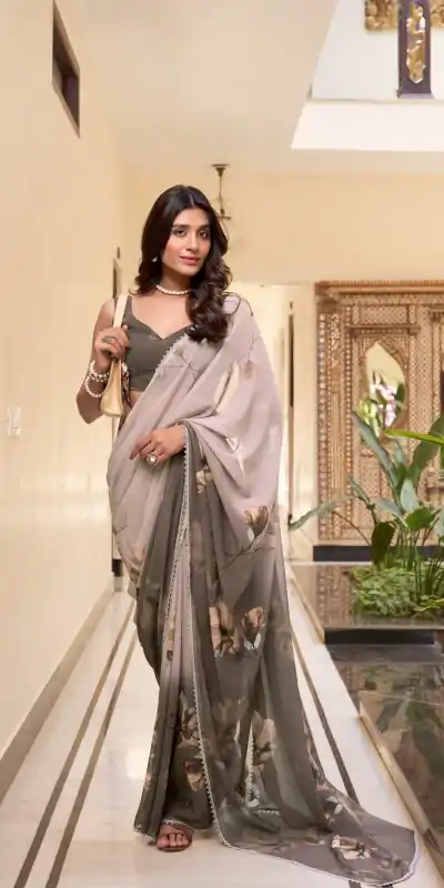 YNF 7038 Coffee Color Weightless Marbal Floral Printed Lace Border Saree Casual, Wedding, Festive, Events . Expected Delivery  4-6 Working Days @1549/- only                                                                                | Sarees, Bollywood Sarees, Creative Sarees, Designer Sarees, Embroidered Sarees, Ethnic Saree, Modern Digital sarees, Party Wear Sarees