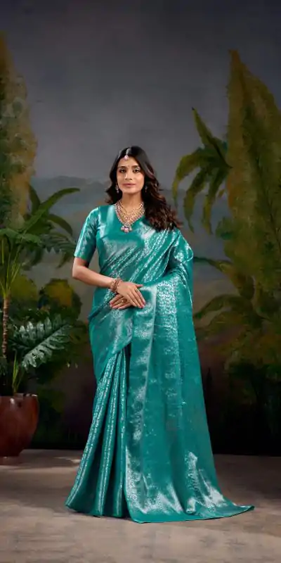 YNF 7404 Firozi Color Kanjivaram Zari Weaving Work Saree Casual, Wedding, Festive, Events . Expected Delivery  4-6 Working Days @1599/- only                                | Sarees, Bollywood Sarees, Creative Sarees, Designer Sarees, Embroidered Sarees, Ethnic Saree, Modern Digital sarees, Party Wear Sarees