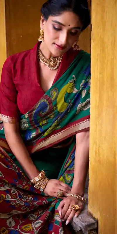 YNF 7048 Firozi Color Polyester Chanderi Kalamkari Weaving Work Saree Casual, Wedding, Festive, Events . Expected Delivery  4-6 Working Days @1499/- only                                | Sarees, Bollywood Sarees, Creative Sarees, Designer Sarees, Embroidered Sarees, Ethnic Saree, Modern Digital sarees, Party Wear Sarees