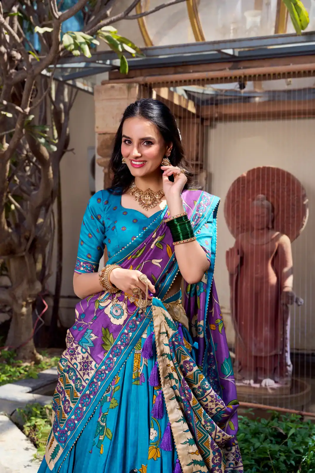 LNB 1236 Firozi Color Tasar Silk Kalamkari Print With Foil Work Lehenga Choli Wedding, Party, Festive, Events Etc. Delivery 4-6 Working Days Rs 2449 | Lehenga, Bollywood Lehenga, Creative Lehenga, Designer Lehenga, Embroidered Lehenga, Party Wear Lehenga