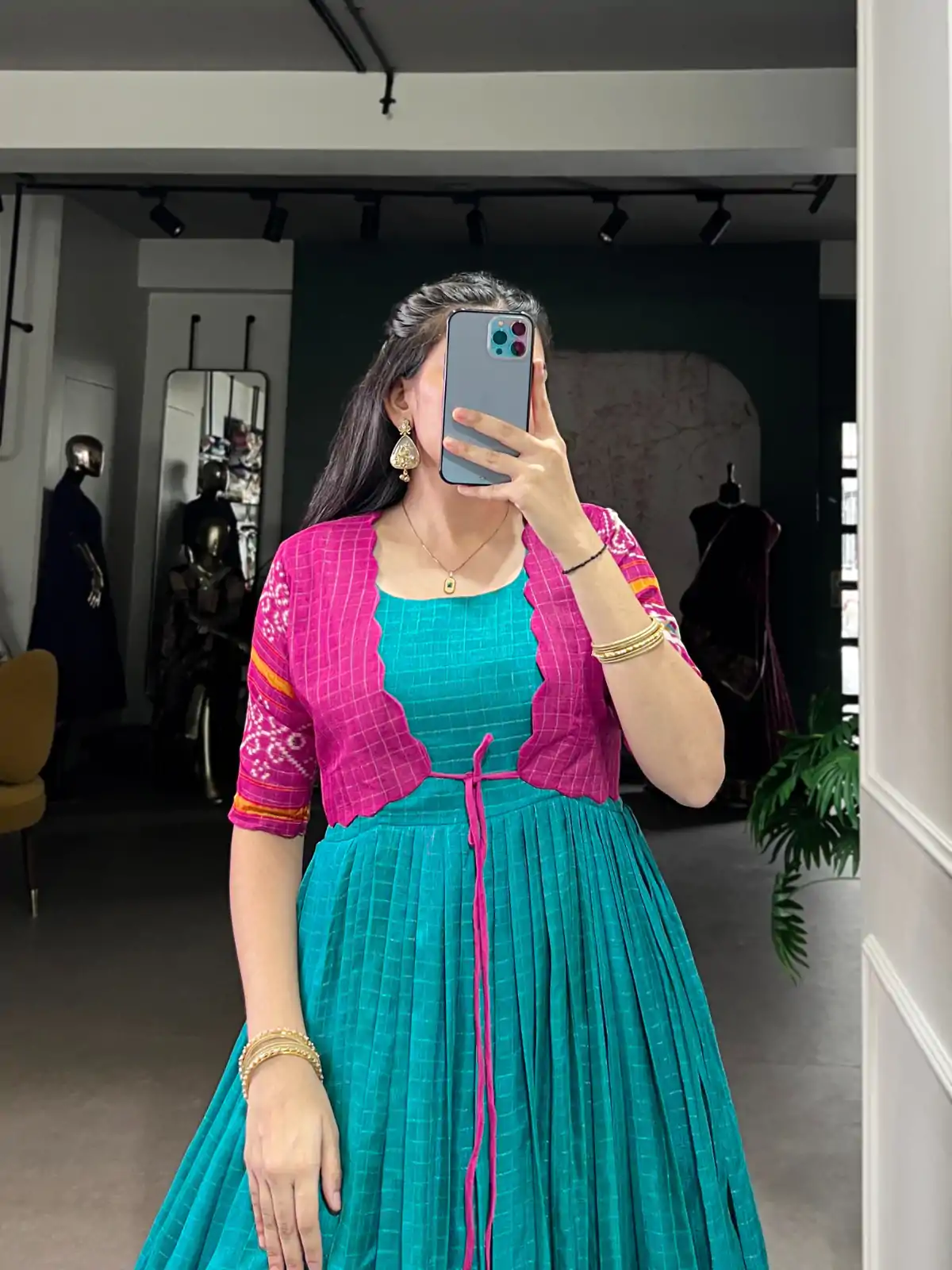 YNF 5028 Firozi Color Tasar Chex Patola With Weaving Work Border Gown Casual, Wedding, Festive, Events . Expected Delivery  4-6 Working Days @1799/- only      | Gowns, Bollywood Gowns, Creative Gowns, Designer Gowns, Embroidered Gowns, Party Wear Gowns