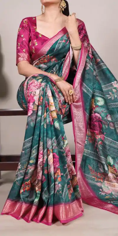 YNF 7015 Firozi Color Tussar Silk With Viscose Border Printed Saree Casual, Wedding, Festive, Events . Expected Delivery  4-6 Working Days @1699/- only                                                                                | Sarees, Bollywood Sarees, Creative Sarees, Designer Sarees, Embroidered Sarees, Ethnic Saree, Modern Digital sarees, Party Wear Sarees