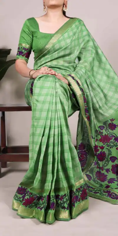 YNF 7035 Green Color Polyester Chanderi Printed Zari Weaving Work Saree Casual, Wedding, Festive, Events . Expected Delivery  4-6 Working Days @1549/- only                                                                                | Sarees, Bollywood Sarees, Creative Sarees, Designer Sarees, Embroidered Sarees, Ethnic Saree, Modern Digital sarees, Party Wear Sarees