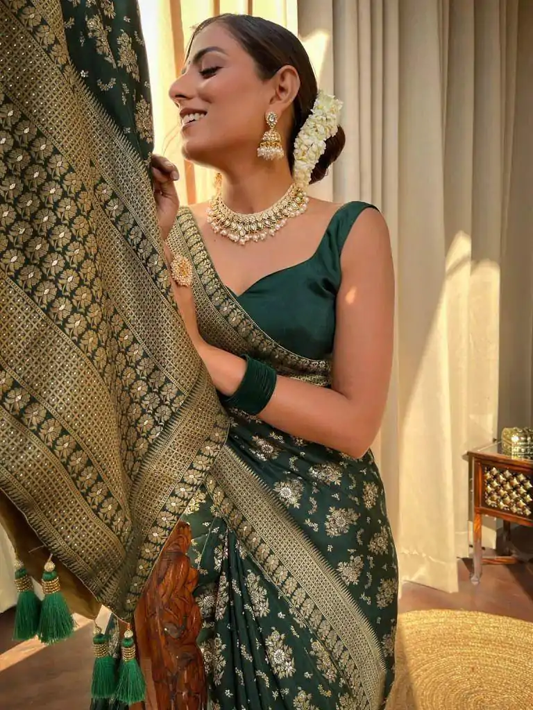 KP 5079 Green Color Soft Lichi Silk Jacquard On All Over Saree Casual, Party Wear, Wedding, Events Etc. Expected Delivery 4-6 Working Days @1449/- | Sarees, Bollywood Sarees, Creative Sarees, Designer Sarees, Embroidered Sarees, Ethnic Saree, Modern Digital sarees, Party Wear Sarees