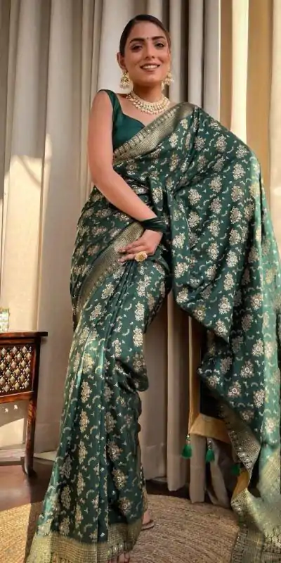 KP 5079 Green Color Soft Lichi Silk Jacquard On All Over Saree Casual, Party Wear, Wedding, Events Etc. Expected Delivery 4-6 Working Days @1449/- | Sarees, Bollywood Sarees, Creative Sarees, Designer Sarees, Embroidered Sarees, Ethnic Saree, Modern Digital sarees, Party Wear Sarees