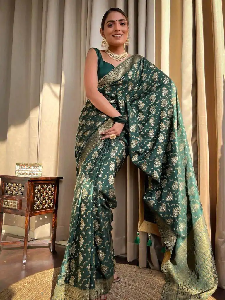 KP 5079 Green Color Soft Lichi Silk Jacquard On All Over Saree Casual, Party Wear, Wedding, Events Etc. Expected Delivery 4-6 Working Days @1449/- | Sarees, Bollywood Sarees, Creative Sarees, Designer Sarees, Embroidered Sarees, Ethnic Saree, Modern Digital sarees, Party Wear Sarees