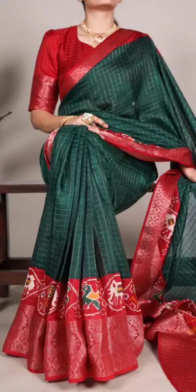 YNF 7029 Green Color Tussar Chex Patola Print Weaving Work Border Saree Casual, Wedding, Festive, Events . Expected Delivery  4-6 Working Days @1499/- only                                | Sarees, Bollywood Sarees, Creative Sarees, Designer Sarees, Embroidered Sarees, Ethnic Saree, Modern Digital sarees, Party Wear Sarees