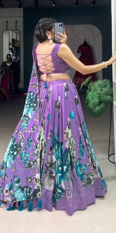 LNB 1225 Lavender Color Tasar Silk Floral Print With Lace Touch Up Lehenga Choli Wedding, Party, Festive, Events Etc. Delivery 4-6 Working Days Rs 2449 | Lehenga, Bollywood Lehenga, Creative Lehenga, Designer Lehenga, Embroidered Lehenga, Party Wear Lehenga