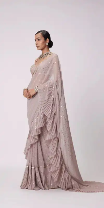 DF 3455 Light Peach Color Faux Georgette Embroidery Sequins Work Saree Casual, Wedding, Festive, Events . Expected Delivery  4-6 Working Days @1999/- only                                                                                | Sarees, Bollywood Sarees, Creative Sarees, Designer Sarees, Embroidered Sarees, Ethnic Saree, Modern Digital sarees, Party Wear Sarees