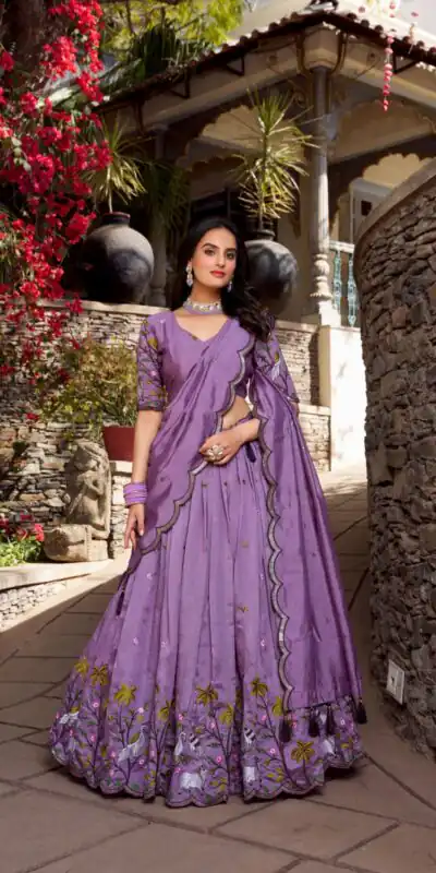 LNB 1423 Light Purple Color Vichitra Simmer and Thread Embroidery Work Lehenga Choli Wedding, Party, Festive, Events Etc. Delivery 4-6 Working Days Rs 3199 | Lehenga, Bollywood Lehenga, Creative Lehenga, Designer Lehenga, Embroidered Lehenga, Party Wear Lehenga